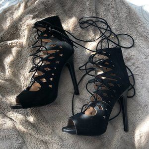 Qupid black strappy lace up 5 inch high heels 7.5